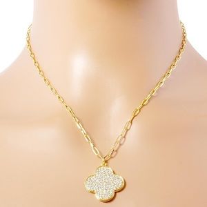 179. Women’s Gold Dipped Pavé CZ Flower Pendant Necklace NWT